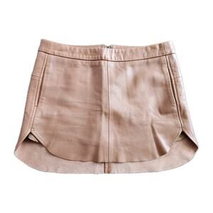 Michelle Mason Women's Lambskin Leather Round Hem Zip Up Mini Skirt Brown Size 2